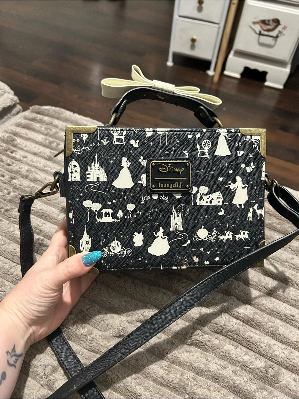 Loungefly Black & Cream Cinderella Silhouette Storybook Crossbody Bag